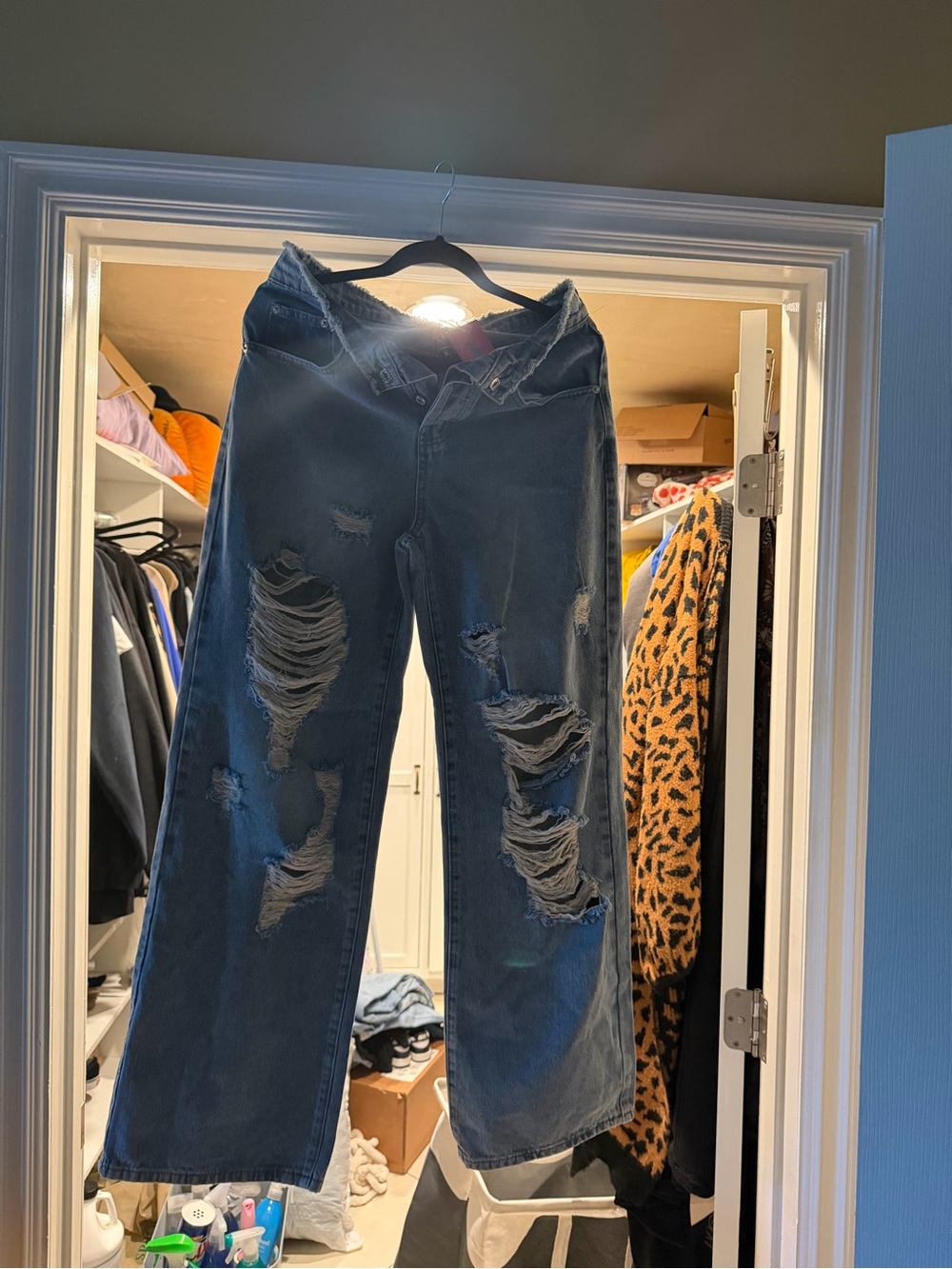 Edikted Distressed Wide-Leg Blue Denim Jeans NEW WITH TAGS MEDIUM